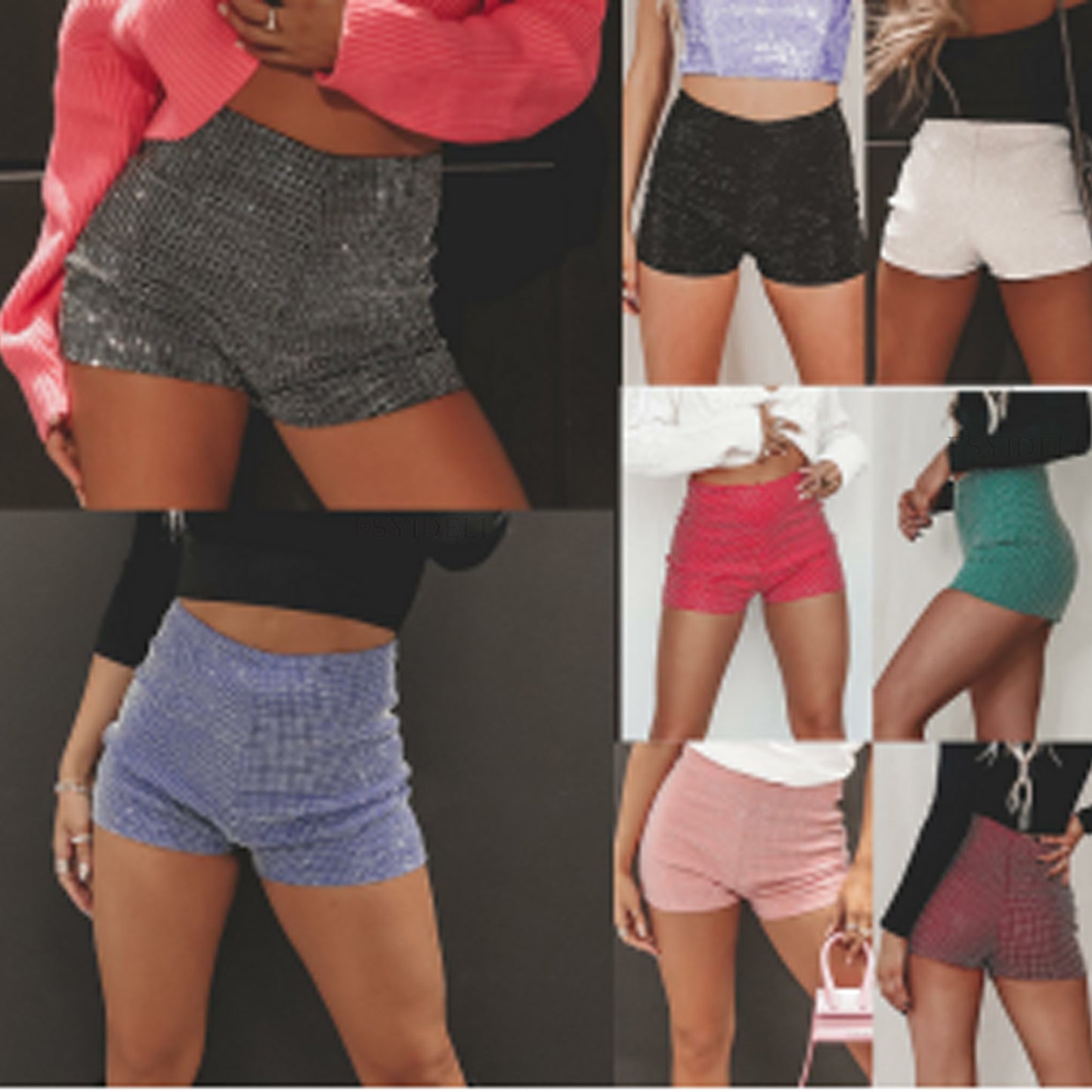 Solid Color Light Diamond Shorts Women Shiny Shorts Tight Pants for Girls Summer