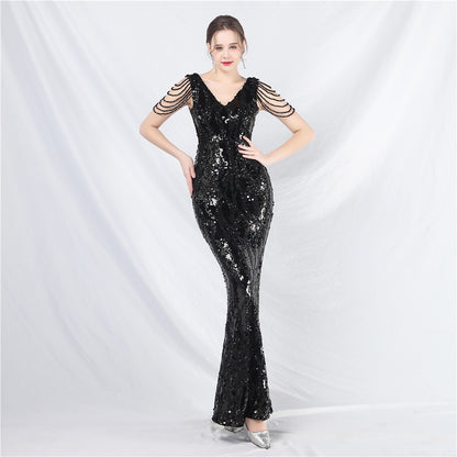 Heavy Industry Beads Long Beaded Dress Evening Dress