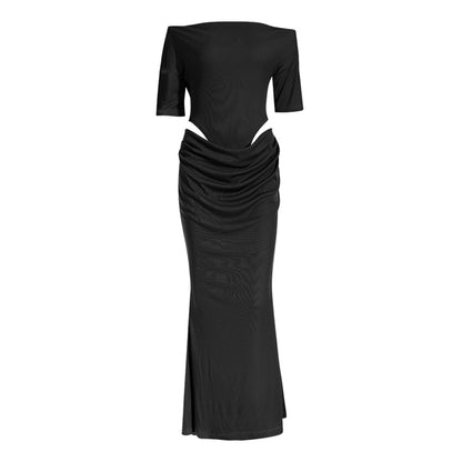 Pure Sexy off Shoulder Design Long Sleeved Dress Summer Cropped Outfit Hollow Out Cutout High End Sheath Dress