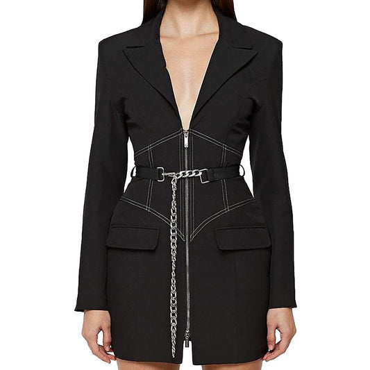 Vestido tipo blazer con cinturón sexy y ajustado de primavera para mujer de Niche Design