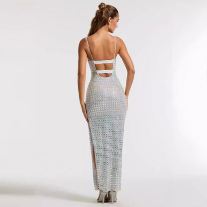 Robe longue à bandes, Sexy, élégante, bretelles en strass, haut de gamme, été