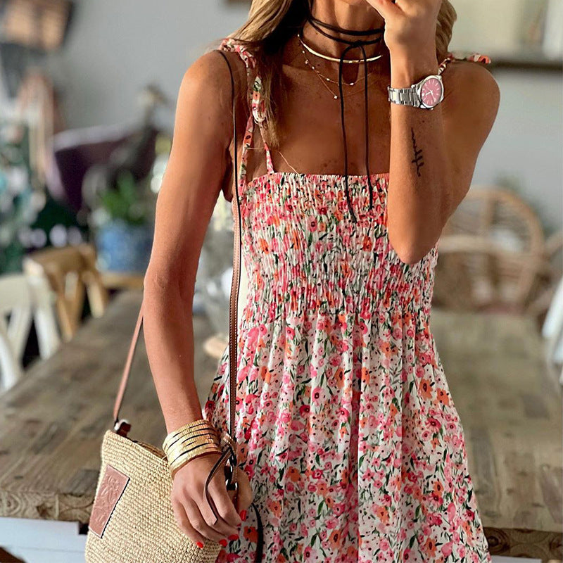 Summer Women Sexy Floral Bohemian Strap Dress