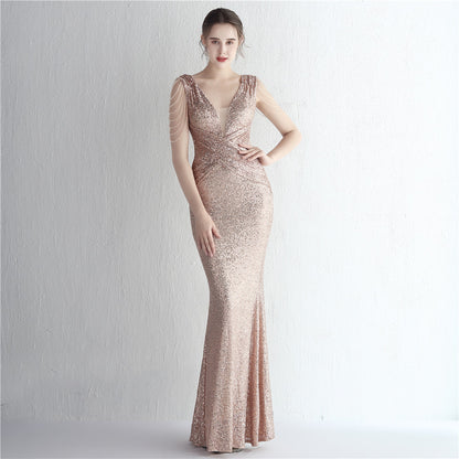 Sequin Ladies Cocktail Elegant Figure Flattering Long Sequined Queen Dinner Fishtail