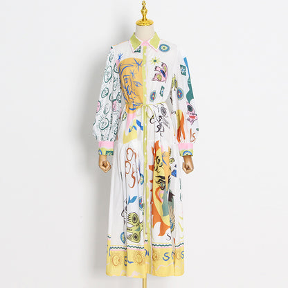 Robe longue royale française pour femme, tendance, automne, col polo, manches lanternes, robe nouée en feuille de lotus