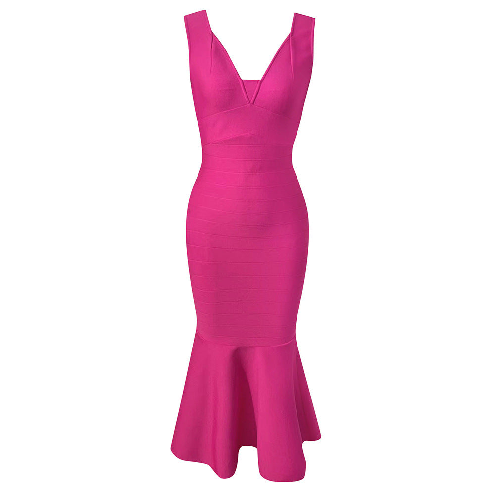 Dress Bandage Dress Simple Sexy V Neck Stitching Fishtail Slim Dress Women