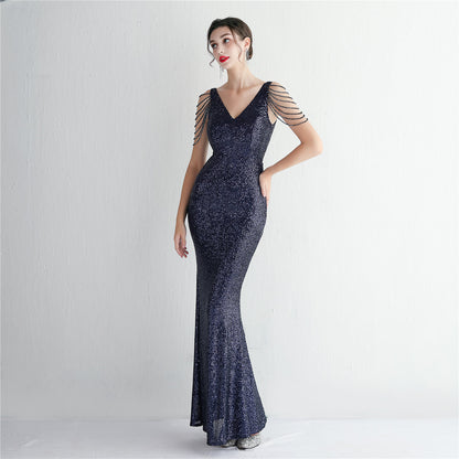 Sequin Craft Beaded Party Dress Long Cocktail Slim Fit Evening Dress Elegant Elegant Cool Beautiful