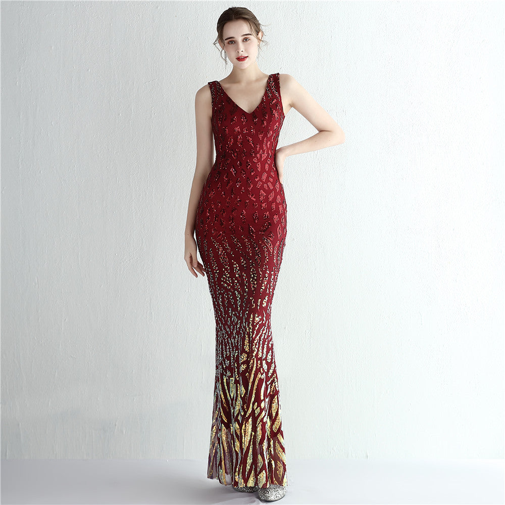 Gradient Sequin Ladies Cocktail Elegant Figure Flattering Long Sequined Queen Dinner Fishtail