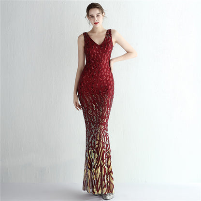 Gradient Sequin Ladies Cocktail Elegant Figure Flattering Long Sequined Queen Dinner Fishtail