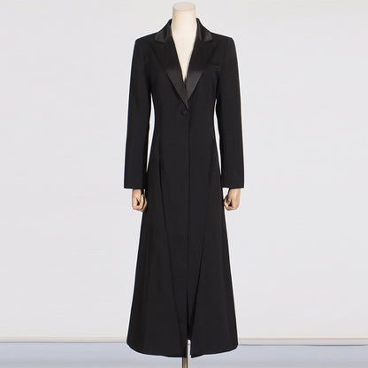 Office Women Autumn Comfort Casual Collared Slim Long Solid Color Trench Coat