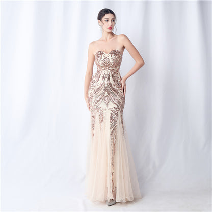 Robe de soirée annuelle à paillettes et coupe florale pour dîner de mariage