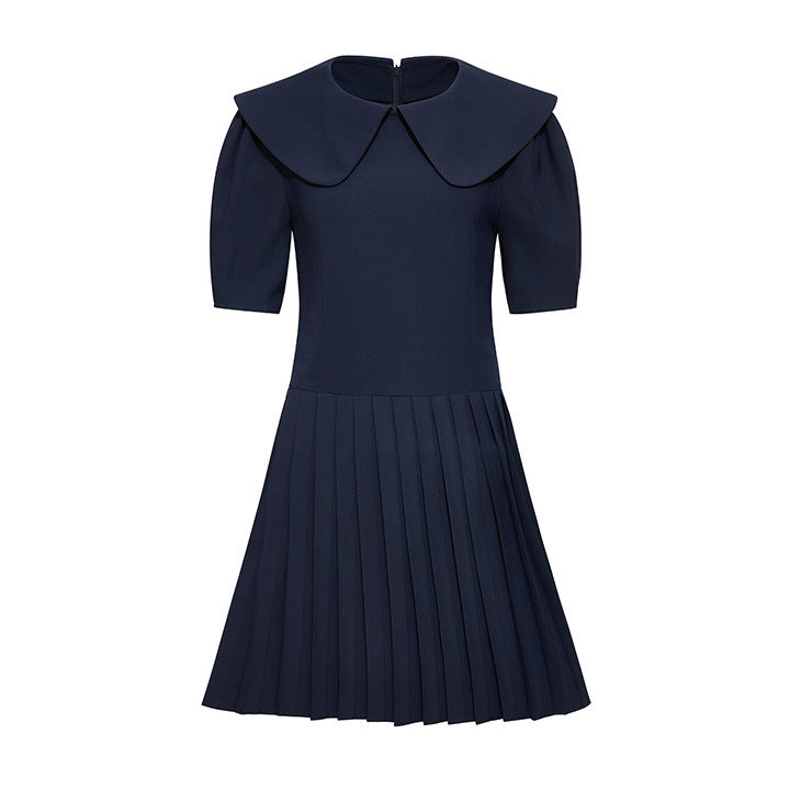 Robe plissée professionnelle à col de poupée Hepburn pour femme, mi-longue