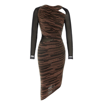 Robe Simple Sexy rétro irrégulière asymétrique ajouré découpe couture maille robe cintrée