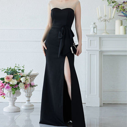 Evening Dress Rhinestone Stitching Sleeveless Prom Party Dress Fishtail Dress Slit Maxi Dress