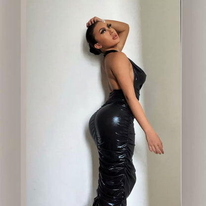 Glossy Black Tight Trousers Dress Sexy Girls