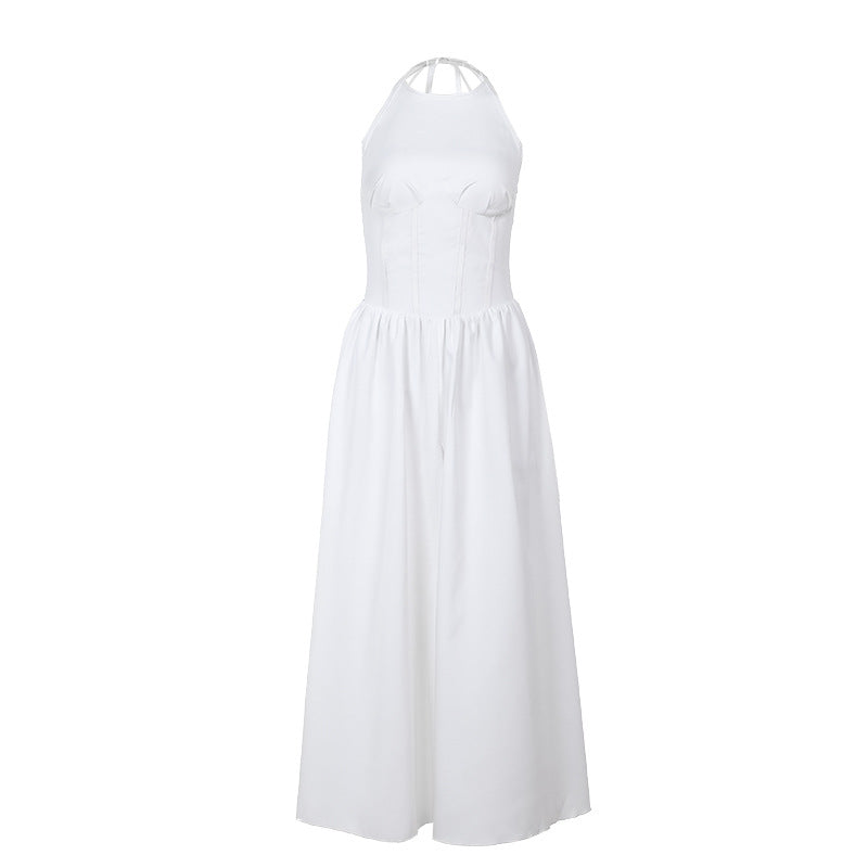 Robe d'été Sexy fendue, élégante, col licou, sans manches, pour femmes