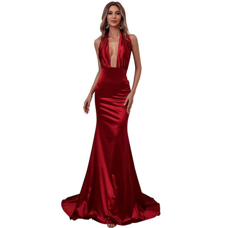 Wear Sexy Backless V-neck Party Banquet Strap Maxi Dress Formal Gown Women