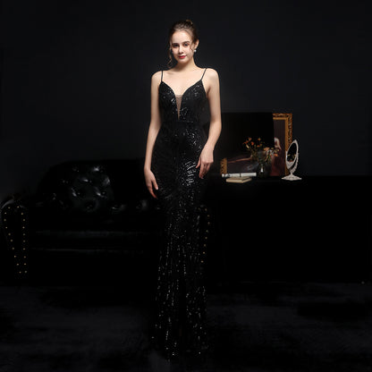 Sequined Fishtail Formal Dress Performance Etiquette Evening Dress Formal Gown