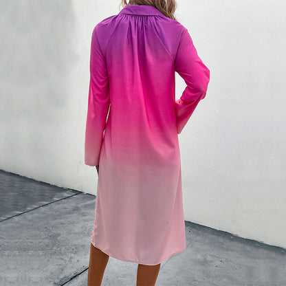 Robe chemise dégradée à manches longues pour femmes d'automne