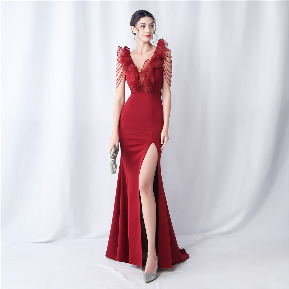 Heavy Industry Organza Wedding Dinner Annual Meeting Satin Evening Dress