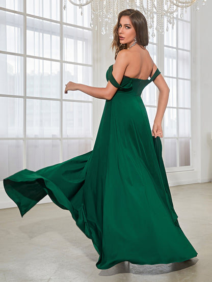 Dark Green Strapless Long Type Dress Elastic Fabric Formal Dress Slit Evening Dress