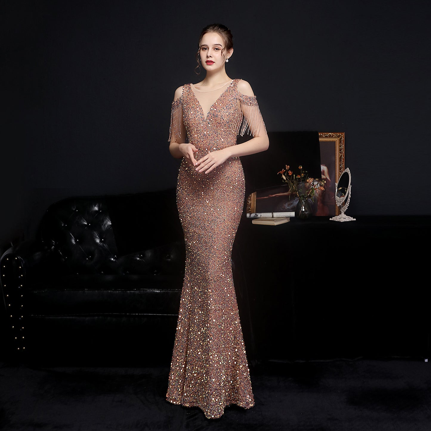 Colorful Sequin Toast Dress Bride Long Appreciation Dinner Slim Fit Fishtail WeddingDress