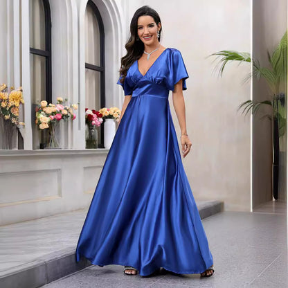 Robe d'été en Satin pour femmes, vêtements, col en V, taille Design, robe élégante et gracieuse