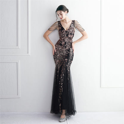 Sequin Mesh Craft Beaded Elegant Annual Meeting Long Fishtail Sequ Sexy Dress