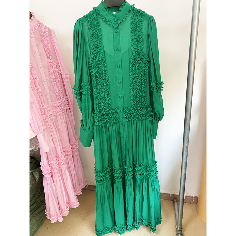 Brand Vacation Elegant Puff Sleeve Long Sleeve Ruffled Maxi Dress