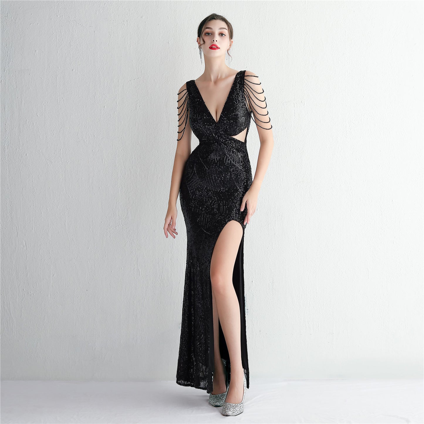 Robe de soirée à paillettes pour femmes, coupe ajustée, longue, cocktail, coupe ajustée, élégante, queue de poisson, cool et magnifique