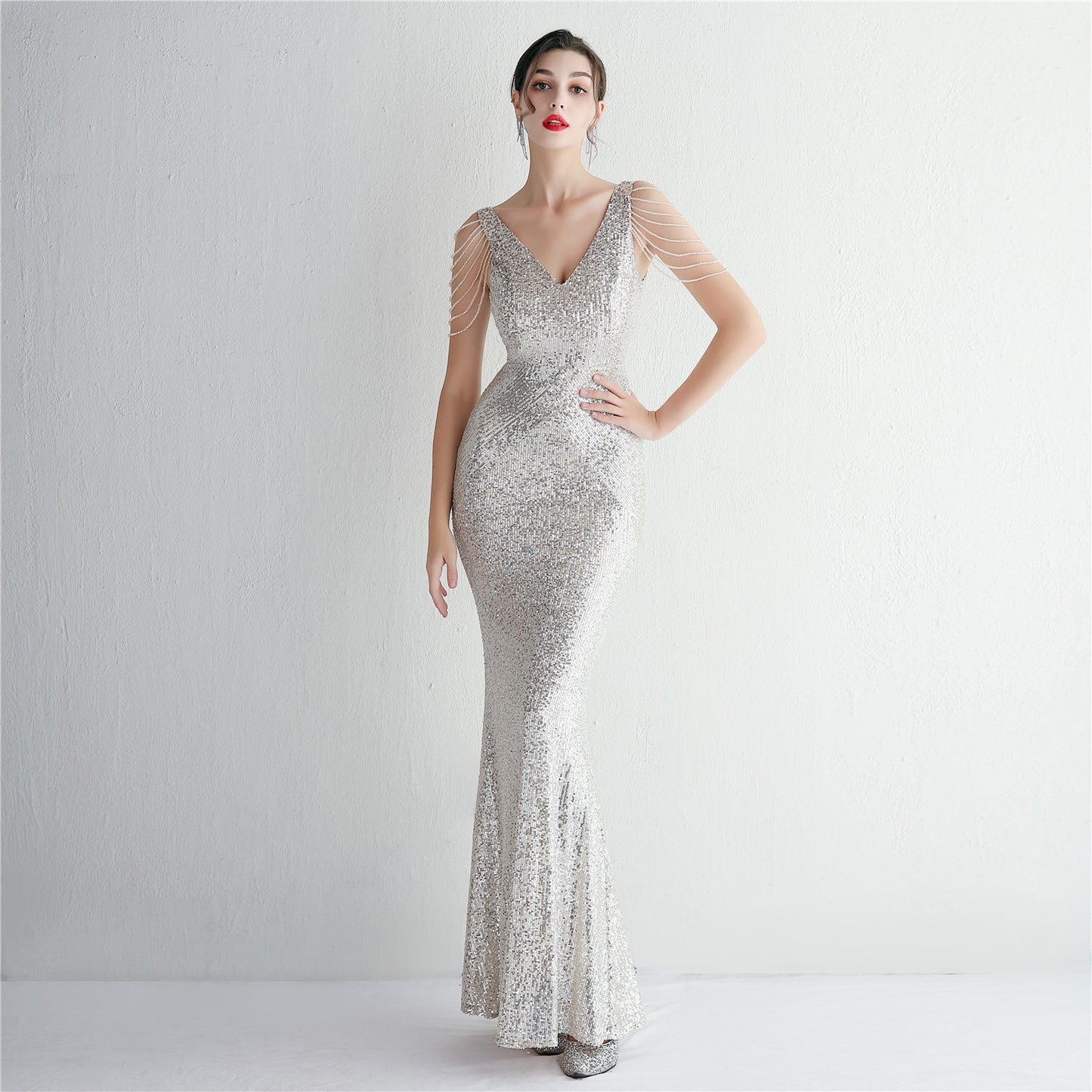 Sequin Craft Beaded Party Dress Long Cocktail Slim Fit Evening Dress Elegant Elegant Cool Beautiful