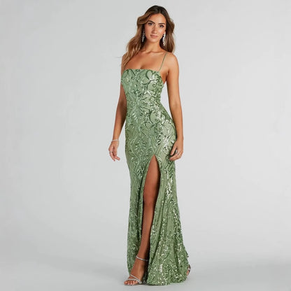 Arrival Dress Sexy Strap Backless High Slit Ladies Sequined Dress