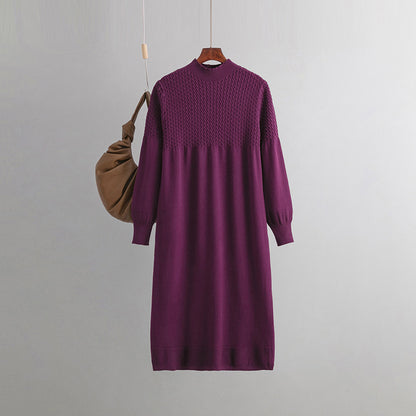 Loose Mid Length Bottoming Knitted Dress Women Autumn Winter V neck Long Sleeve Woolen