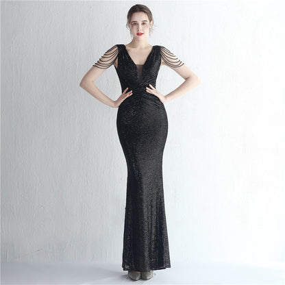 Sequin Ladies Cocktail Elegant Figure Flattering Long Sequined Queen Dinner Fishtail