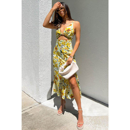 Spring Summer Sexy Strap Floral Dress Casual Vacation Backless Dress