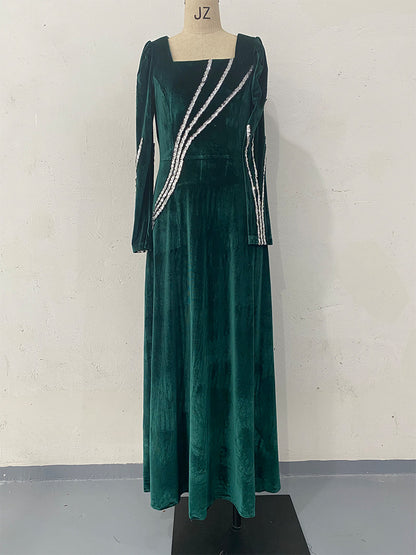 Robe Maxi à strass à manches longues pour femmes, automne