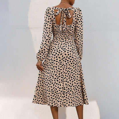 Fall Women Clothing Long Sleeve Leopard Print Dress