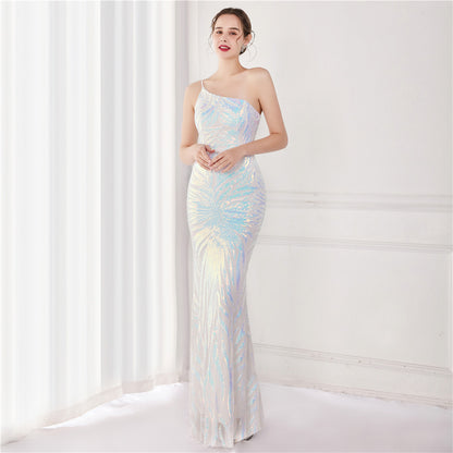 Sequin Sequined Fairy Socialite Gathering Party Evening Dress Sexy Long Toast Dress Bride