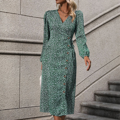 Vêtements d'automne pour femmes, couverture sur le ventre, robe florale à manches longues