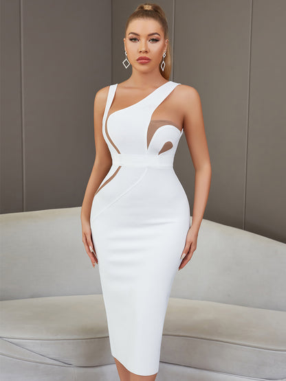 Summer Vest Sleeveless Sexy Backless White Mid Length Tight Bandage One Piece Dress Women Elegant Lady Of Note Evening Dress