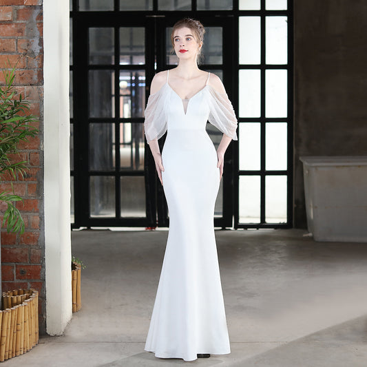 Wedding Toast Dress Bride Long Sling Appreciation Dinner Slim-Fit Fishtail Car Model Exhibition Dress Formal Gown