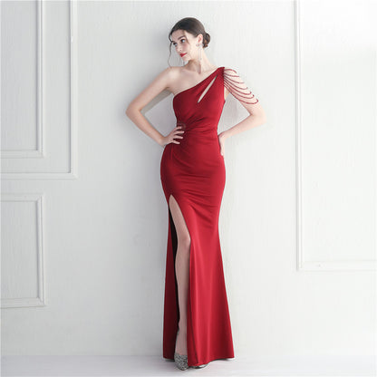 Beaded Rhinestone Bridesmaid Etiquette Celebration Welcome Long Slim Fit Sexy Dress Evening Dress