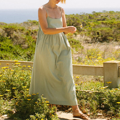 Robe d'été à bretelles en pur coton, Design français, grande poche, ample, Slim, bretelles réglables, robe mi-longue pour femmes