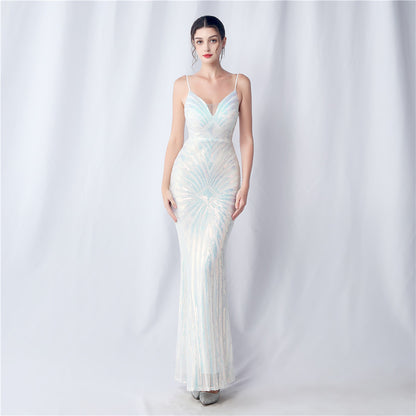 Positioning Floral Cutting Dinner Annual Meeting Wedding Sequin Sling Evening Dress