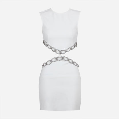 Summer Sexy Hollow Out Cutout Rhinestone Sleeveless Bandage One-Piece Dress Cocktail Party Small Dress