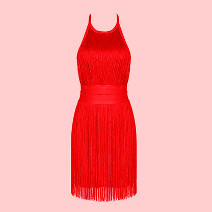 Halter Bandage Dress Sexy Backless Tassel Sleeveless Tight Party Dress