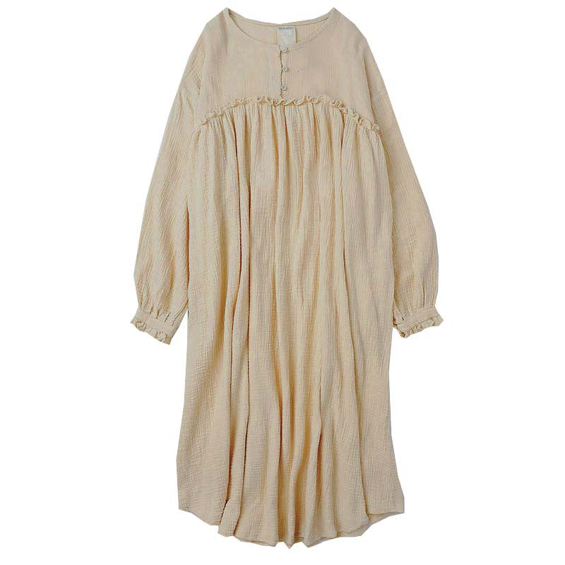 Double Layer Gauze Dress Korean Women Dressing Gown Loose Casual Wooden Ear Stitching Niche Nightdress