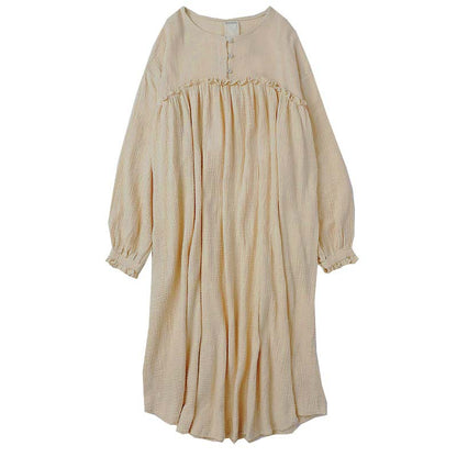 Double Layer Gauze Dress Korean Women Dressing Gown Loose Casual Wooden Ear Stitching Niche Nightdress