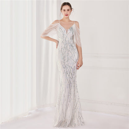 Colorful Sequin Toast Dress Bride Long Appreciation Dinner Slim Fit Fishtail Wedding Car Model Exhibition Dress