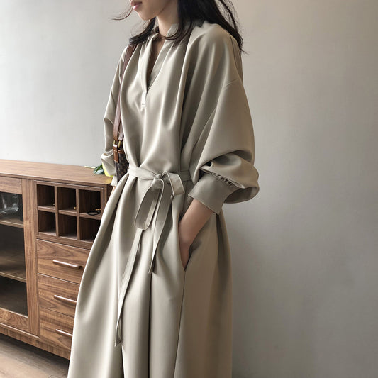 Women V neck Dress for Women Autumn Korean Loose Elegant Elegant Tied Maxi Dress