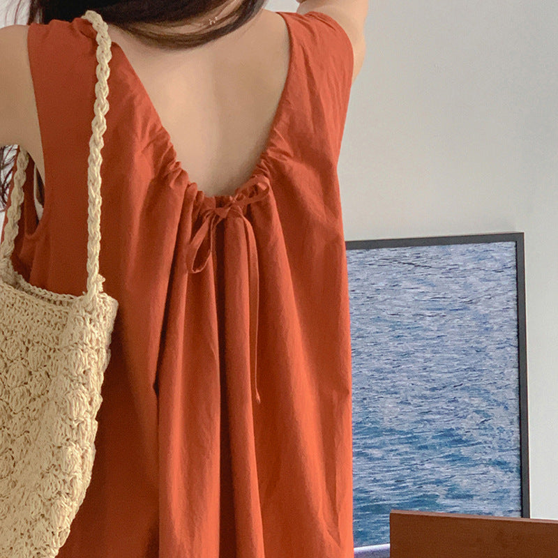 Korean High Grade Sleeveless Vest Dress Summer Sneaky Design Backless Dress Can Be Outerwear Homewear